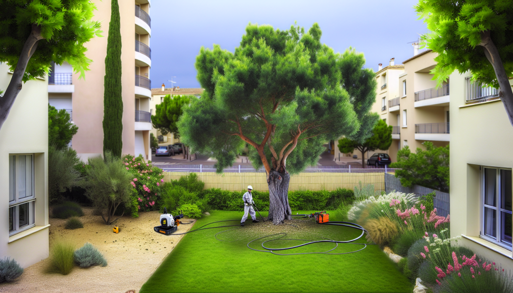 Réglementation et méthodes pour l'abattage sécurisé d'arbres dangereux en copropriété à Marseille.